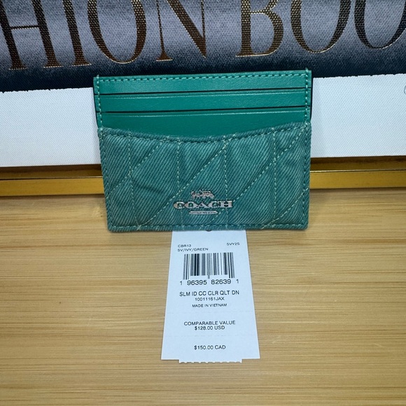 Coach Green Denim Quilted Card Holder- limited edition - sold out - Picture 1 of 3